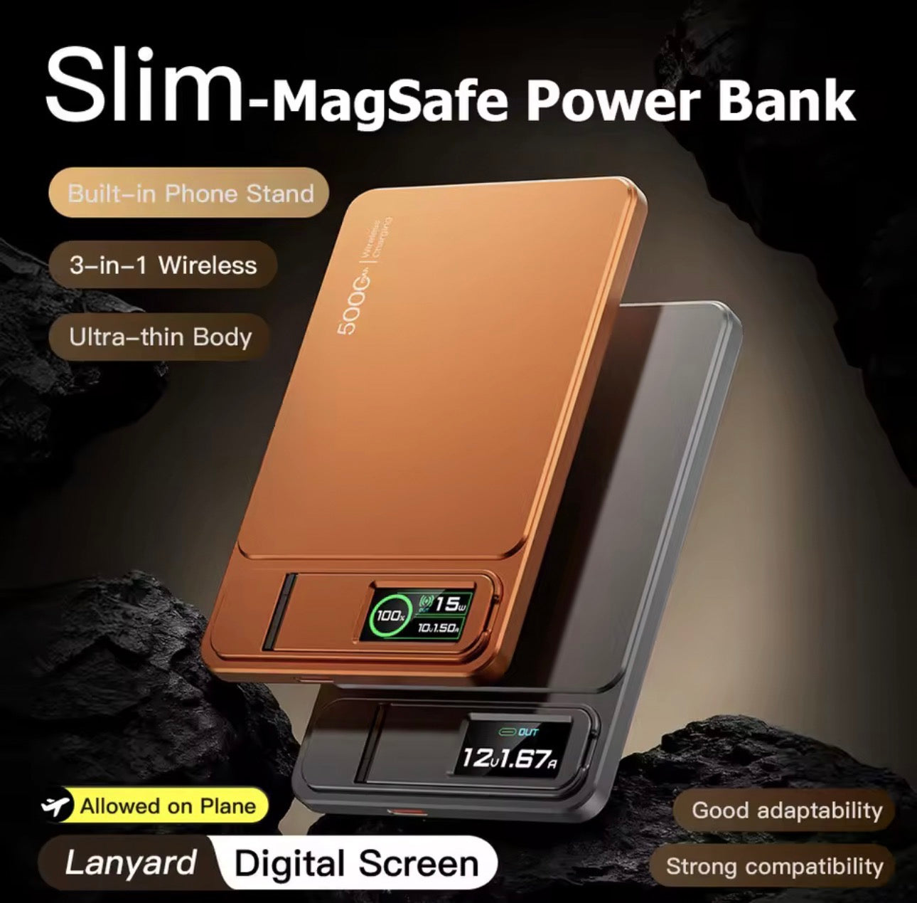 10000mAh/5000mAh Ultra-Slim Magnetic Power Bank – 3-in-1 Wireless & 20W PD Fast Charger
