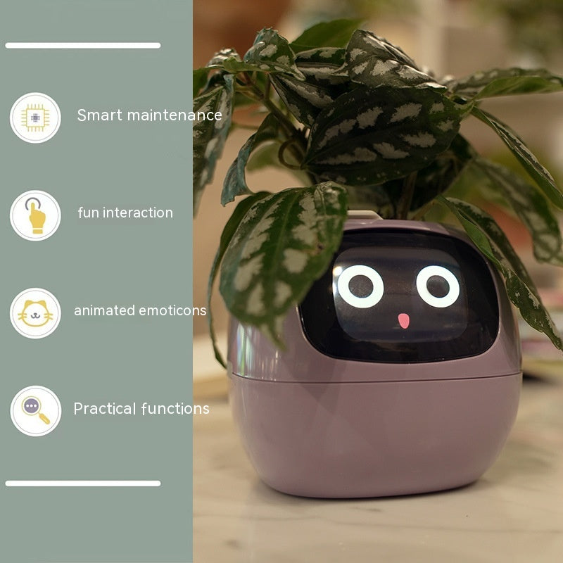 Purple IVY smart planter displayed with a leafy plant