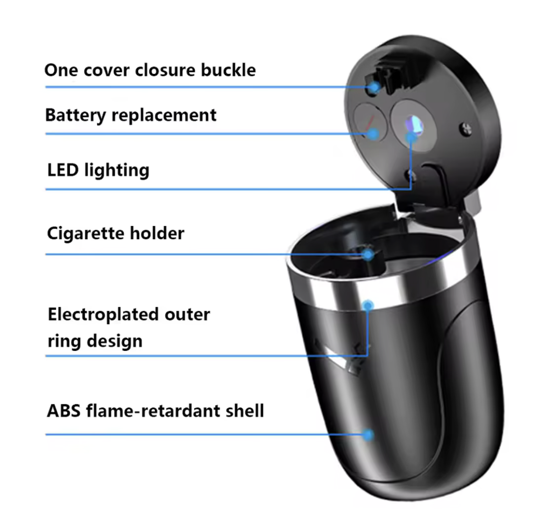 Universal Alloy Car Ashtray | Built-In LED & Smokeless Seal