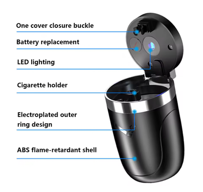 Universal Alloy Car Ashtray | Built-In LED & Smokeless Seal