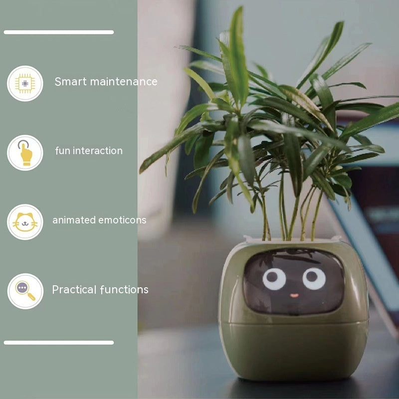 Green IVY smart planter displayed with an indoor plant