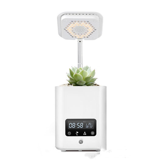 White indoor planter with grow light