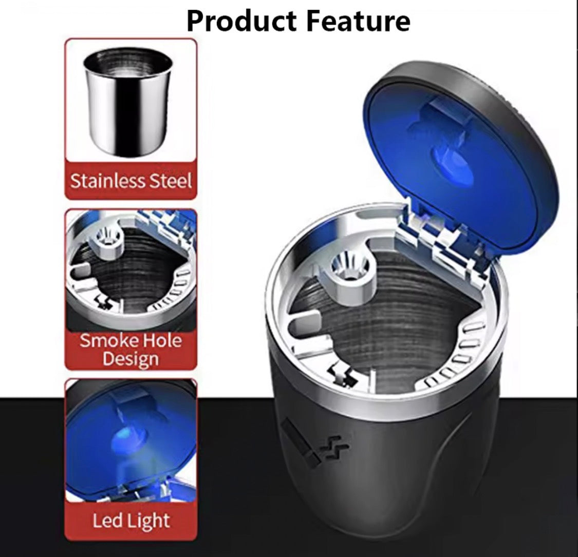 Universal Alloy Car Ashtray | Built-In LED & Smokeless Seal