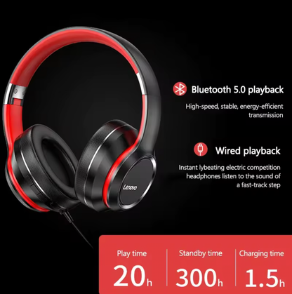 Lenovo HD200 Over-Ear Wireless Bluetooth Headphones – HiFi Stereo Deep Bass Headset