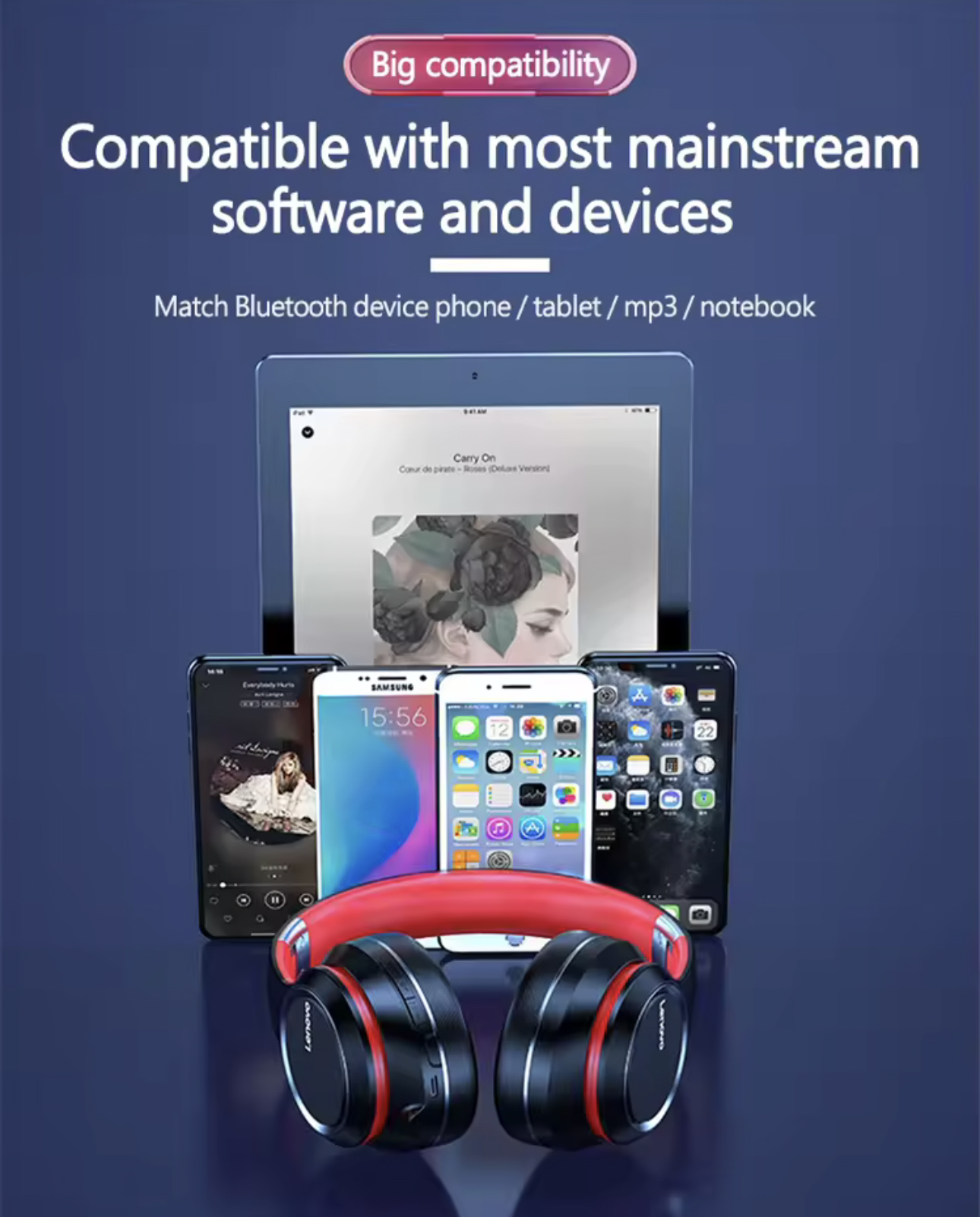 Lenovo HD200 Over-Ear Wireless Bluetooth Headphones – HiFi Stereo Deep Bass Headset