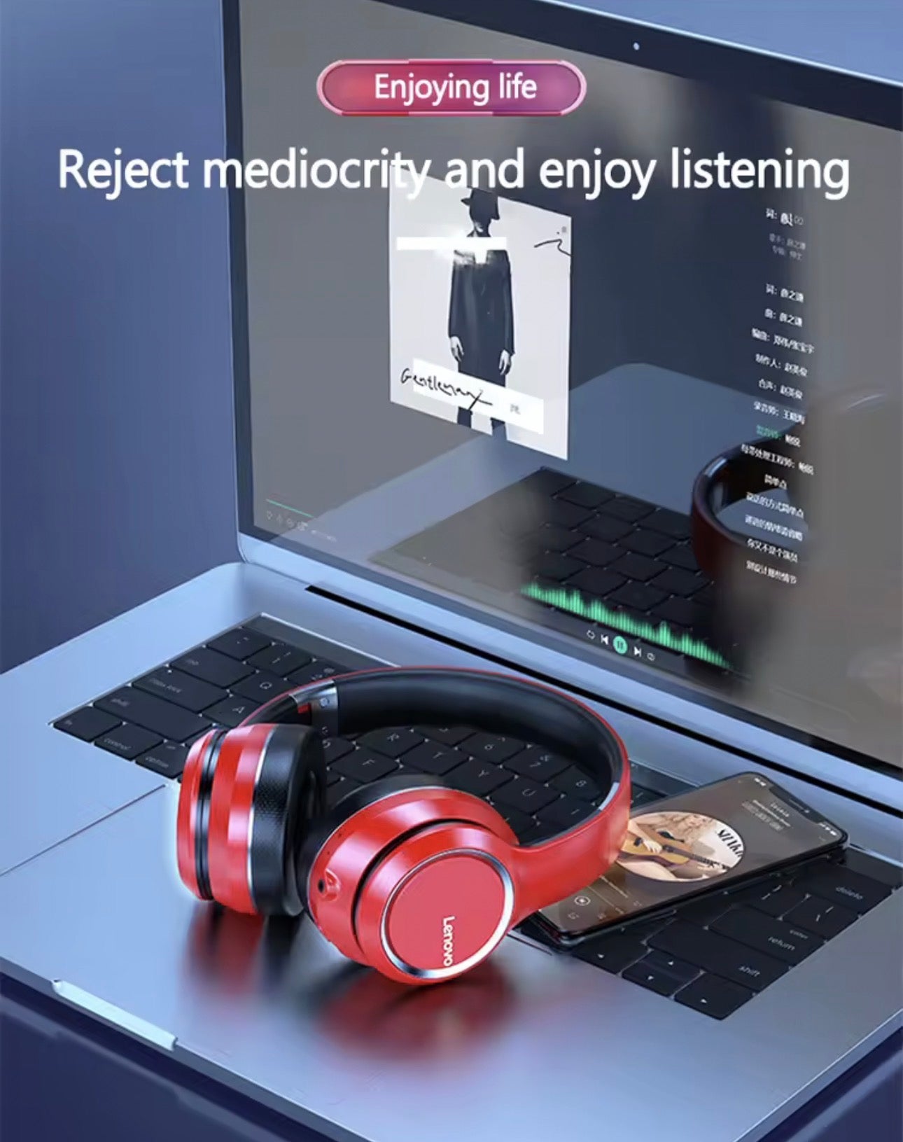 Lenovo HD200 Over-Ear Wireless Bluetooth Headphones – HiFi Stereo Deep Bass Headset