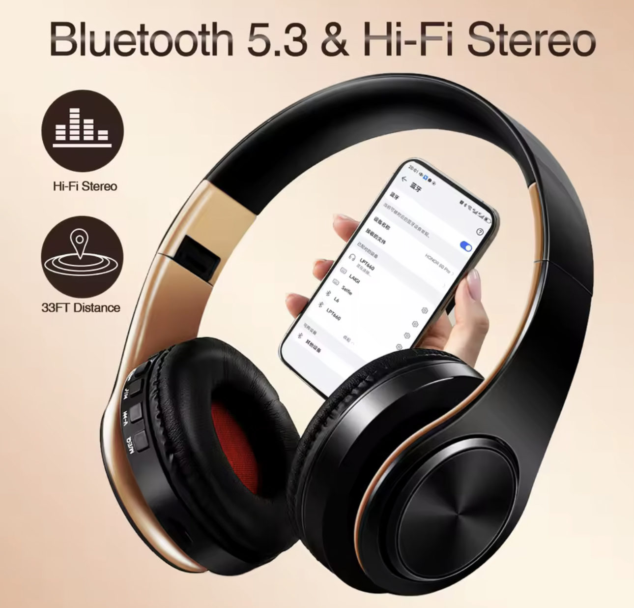 Wireless Bluetooth Over-Ear Headphones – High-Fidelity Stereo Headset with Built-in Mic