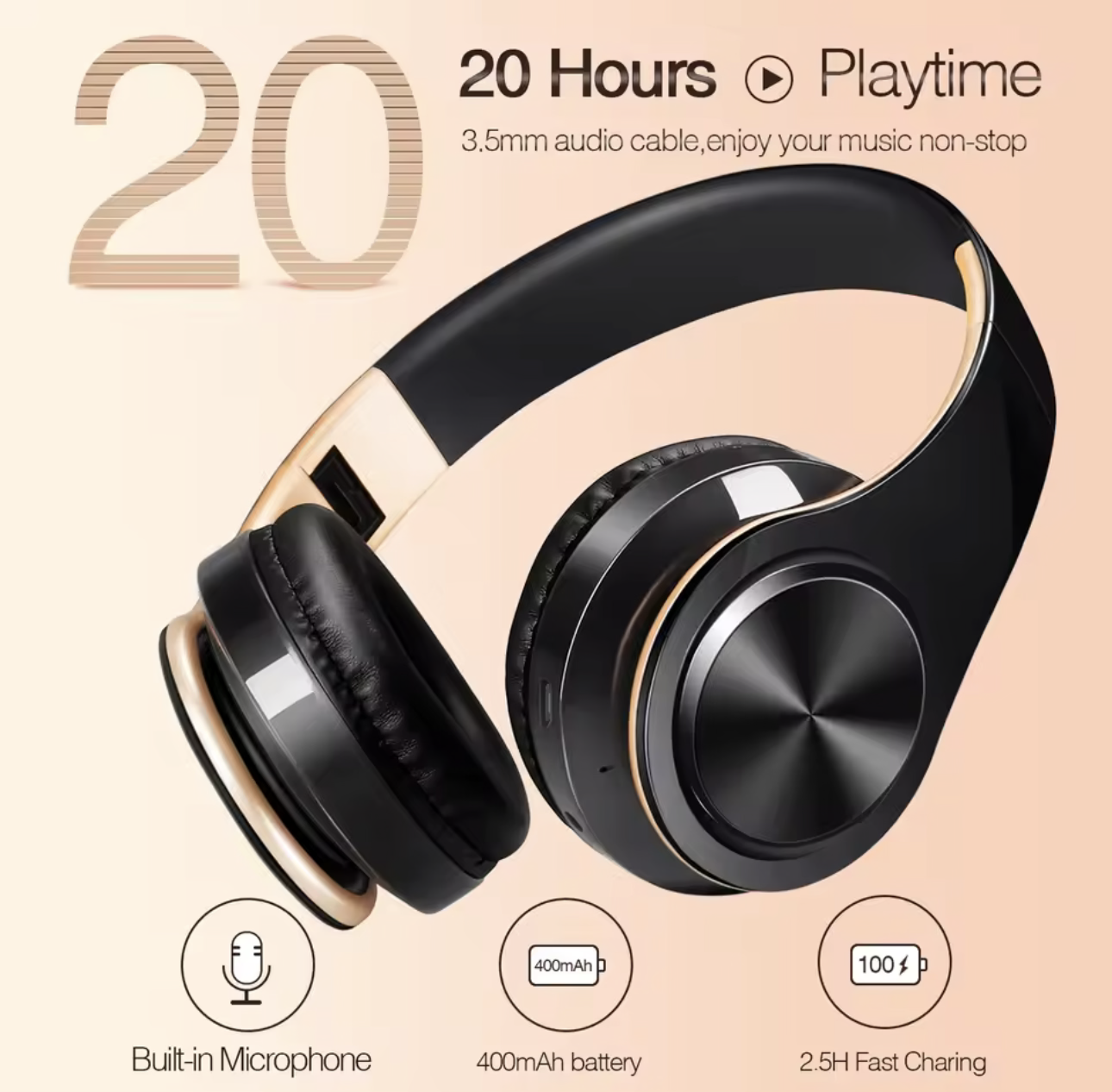 Wireless Bluetooth Over-Ear Headphones – High-Fidelity Stereo Headset with Built-in Mic