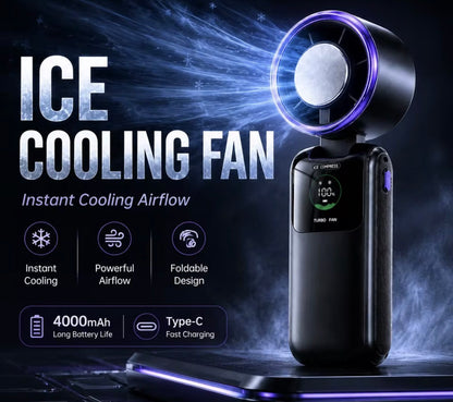 Ice Cooling Portable Fan With Neck Strap – 5-Speed Turbo Wind & Foldable Hands-Free Cooling Fan