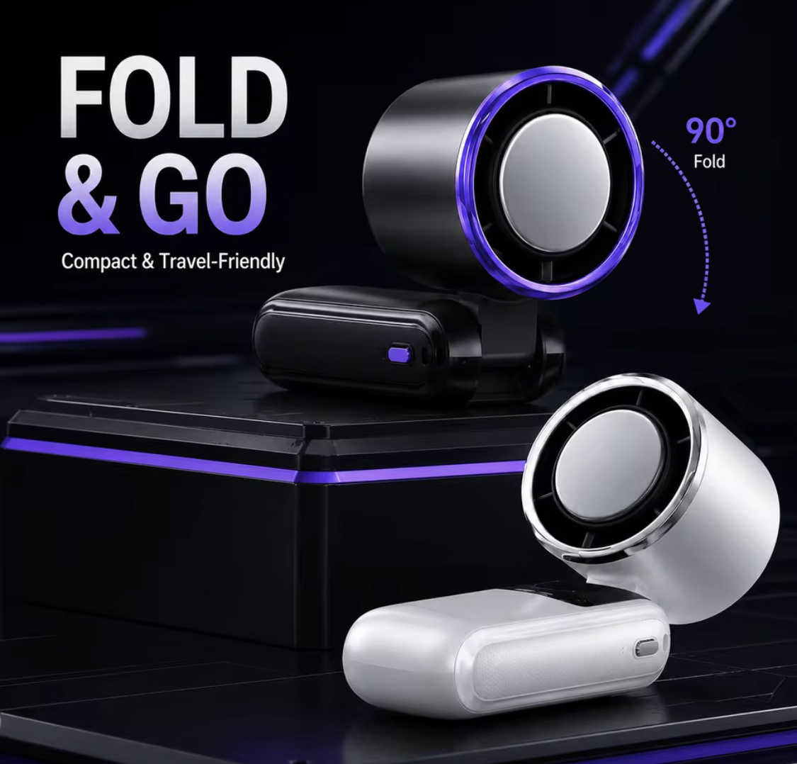Ice Cooling Portable Fan With Neck Strap – 5-Speed Turbo Wind & Foldable Hands-Free Cooling Fan