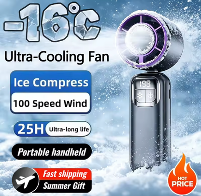 Handheld Ultra-Cooling Turbo Jet Fan – 100 Speed Stepless Control & Fast Chill Ice Compress