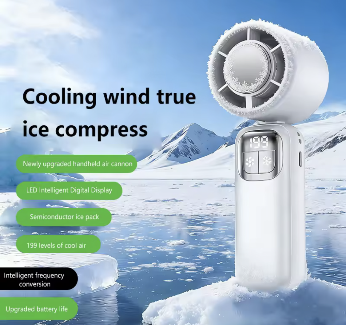 Handheld Ultra-Cooling Turbo Jet Fan – 100 Speed Stepless Control & Fast Chill Ice Compress