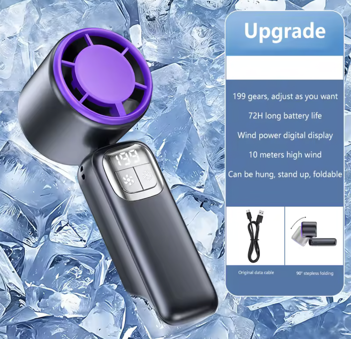 Handheld Ultra-Cooling Turbo Jet Fan – 100 Speed Stepless Control & Fast Chill Ice Compress