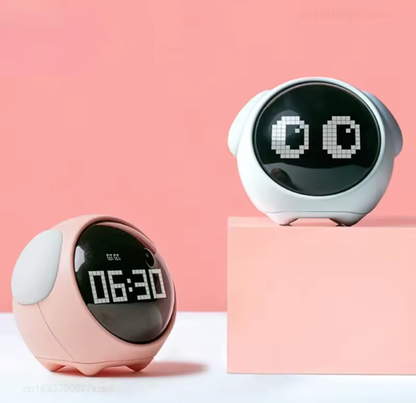Cute Expression Digital Alarm Clock – Smart Voice Control & LED Night Light