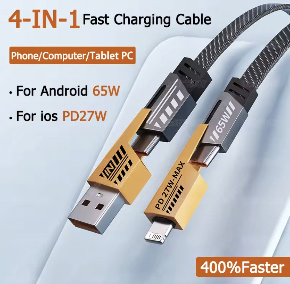 4-in-1 Type-C to Type-C 65W Mecha Style Fast Charging Cable – Universal Multi-Connector Cable