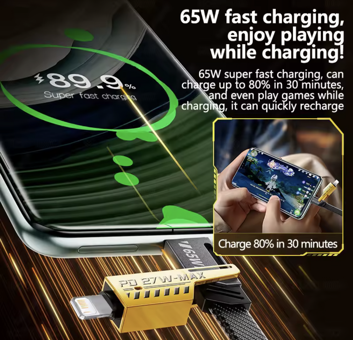 4-in-1 Type-C to Type-C 65W Mecha Style Fast Charging Cable – Universal Multi-Connector Cable