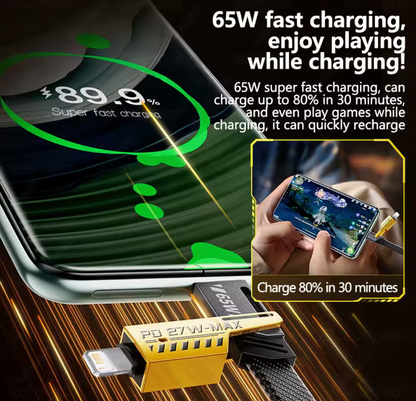 4-in-1 Type-C to Type-C 65W Mecha Style Fast Charging Cable – Universal Multi-Connector Cable