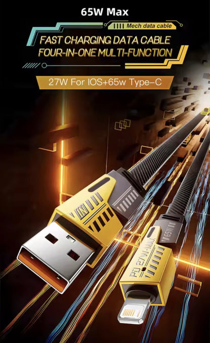 4-in-1 Type-C to Type-C 65W Mecha Style Fast Charging Cable – Universal Multi-Connector Cable
