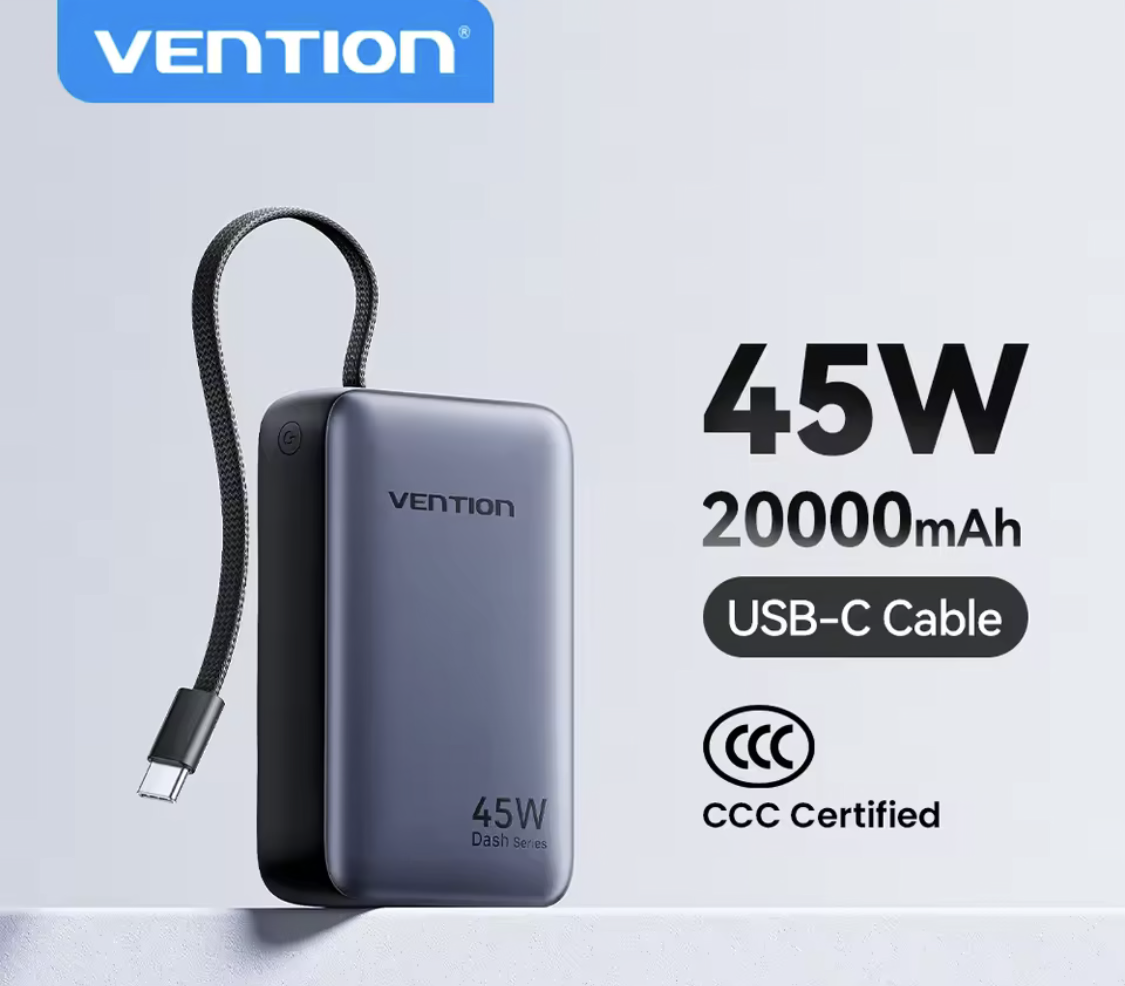 Vention 45W 20000mAh Fast Charging Power Bank – Portable External Battery Charger