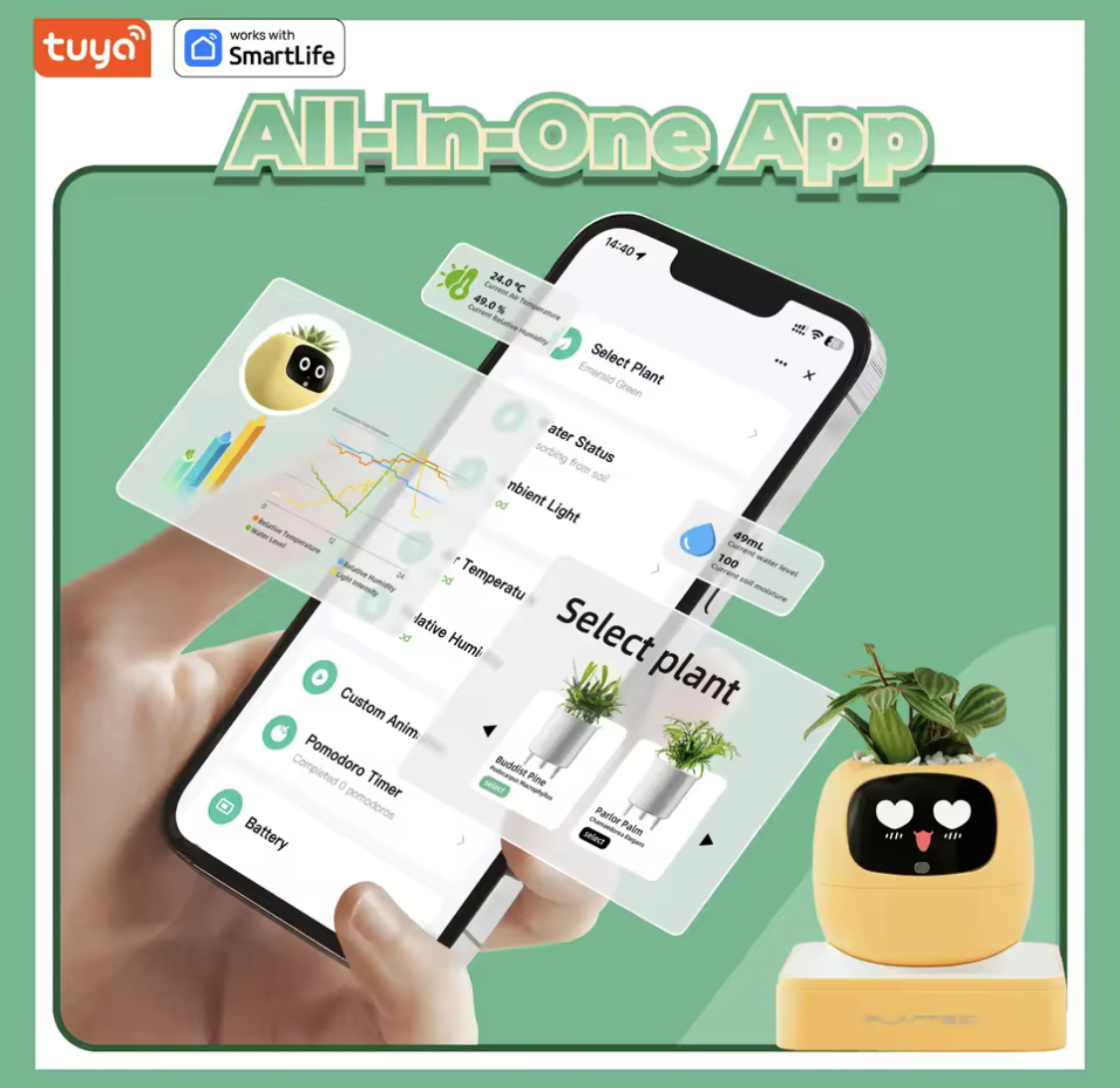 Gen 2 Ivy Smart Plant Robot – Interactive AI Plant Pet with 100+ Emojis & Premium Gift Box