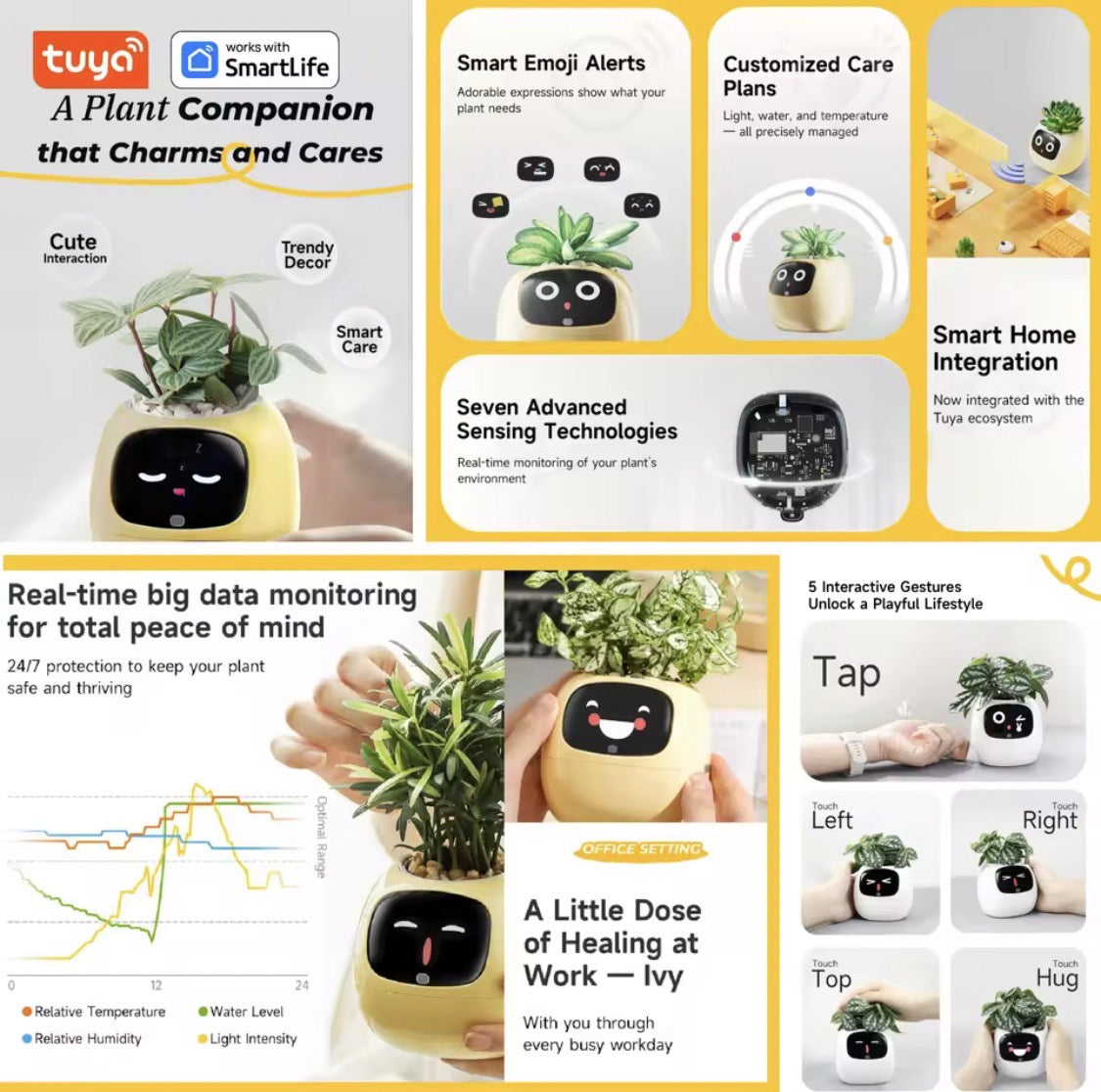 Gen 2 Ivy Smart Plant Robot – Interactive AI Plant Pet with 100+ Emojis & Premium Gift Box
