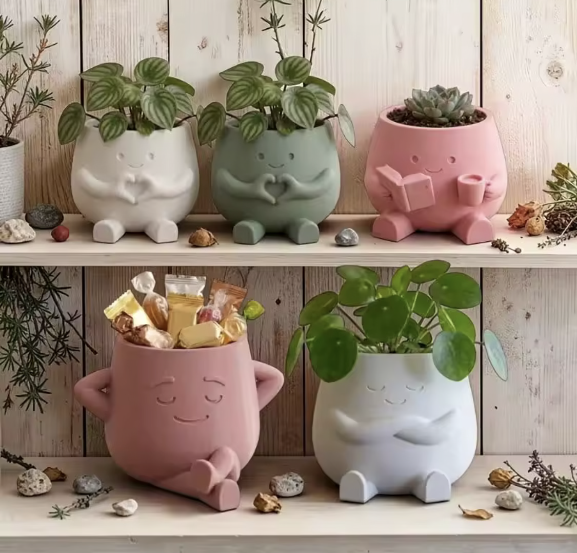 Unique Sitting Face Flower Vase – Cute Head Planter for Succulents & Small Plants