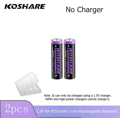 KOSHARE 1.5V AA 4255mWh Rechargeable Lithium Batteries with 8/12-Slot LED Smart Charging Box Set