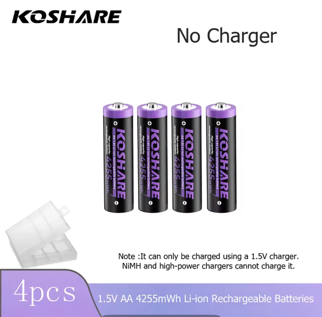 KOSHARE 1.5V AA 4255mWh Rechargeable Lithium Batteries with 8/12-Slot LED Smart Charging Box Set