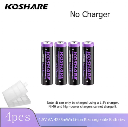 KOSHARE 1.5V AA 4255mWh Rechargeable Lithium Batteries with 8/12-Slot LED Smart Charging Box Set