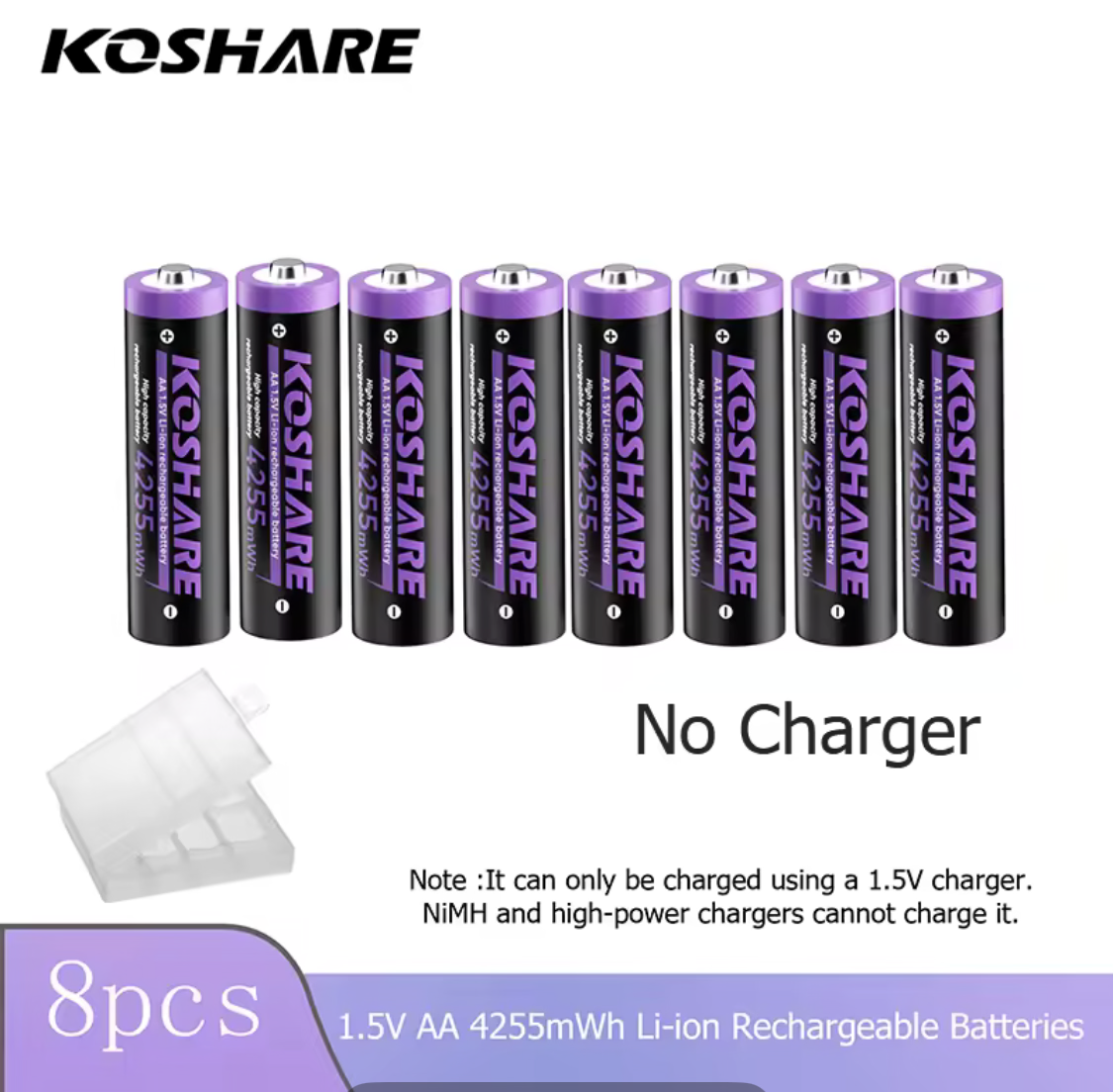 KOSHARE 1.5V AA 4255mWh Rechargeable Lithium Batteries with 8/12-Slot LED Smart Charging Box Set
