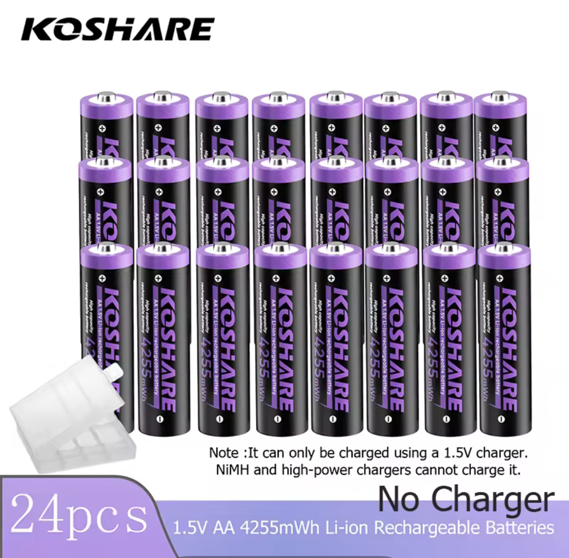 KOSHARE 1.5V AA 4255mWh Rechargeable Lithium Batteries with 8/12-Slot LED Smart Charging Box Set