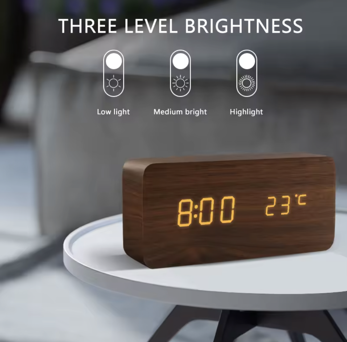 LED Wooden Voice Control Digital Alarm Clock – Modern Minimalist Desktop Clock with Temperature Display
