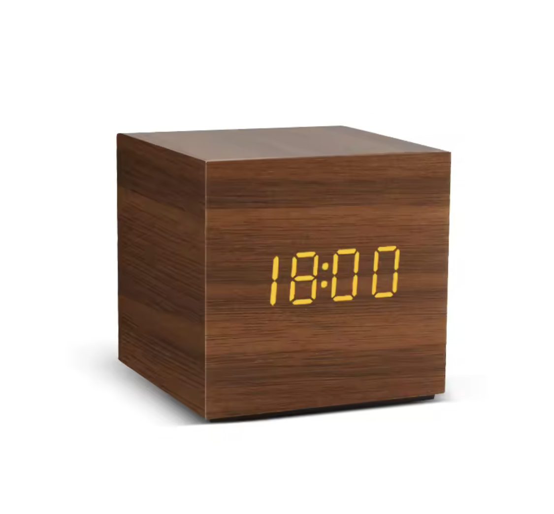 LED Wooden Voice Control Digital Alarm Clock – Modern Minimalist Desktop Clock with Temperature Display