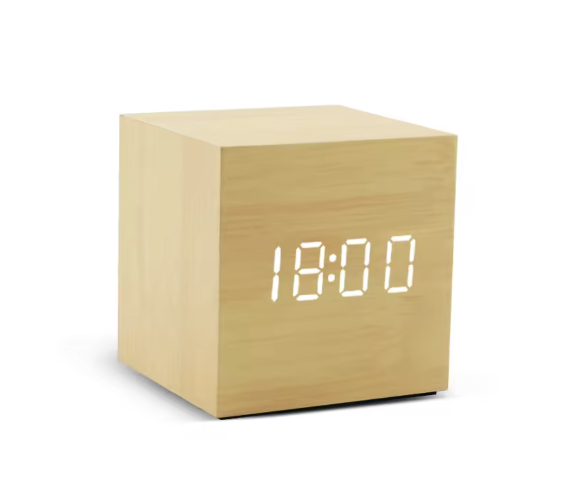 LED Wooden Voice Control Digital Alarm Clock – Modern Minimalist Desktop Clock with Temperature Display