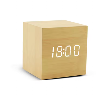 LED Wooden Voice Control Digital Alarm Clock – Modern Minimalist Desktop Clock with Temperature Display