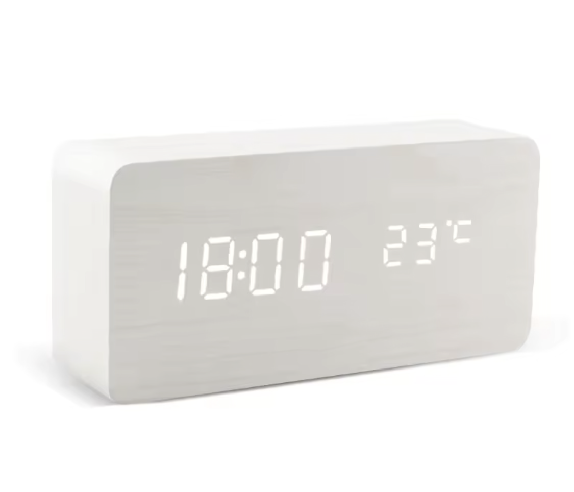 LED Wooden Voice Control Digital Alarm Clock – Modern Minimalist Desktop Clock with Temperature Display