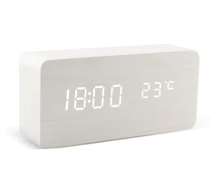 LED Wooden Voice Control Digital Alarm Clock – Modern Minimalist Desktop Clock with Temperature Display