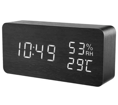 LED Wooden Voice Control Digital Alarm Clock – Modern Minimalist Desktop Clock with Temperature Display