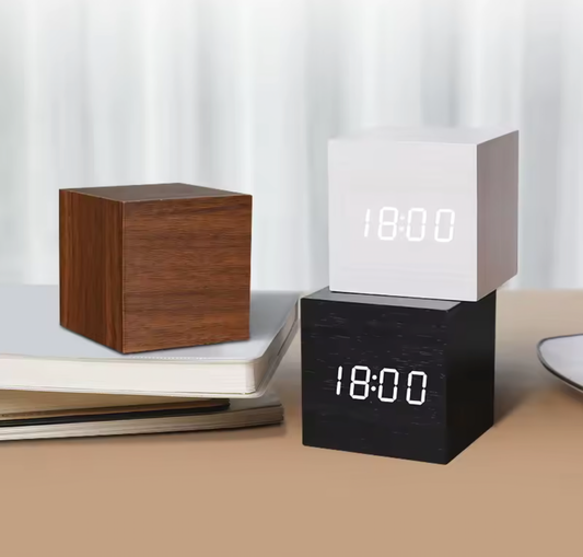 LED Wooden Voice Control Digital Alarm Clock – Modern Minimalist Desktop Clock with Temperature Display