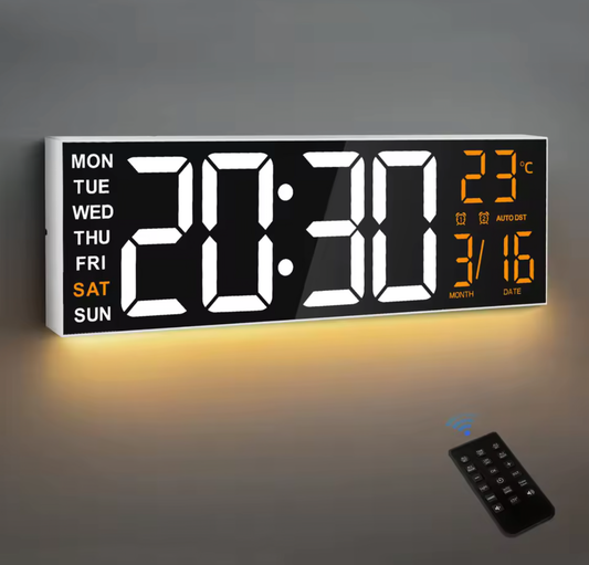 Large Size LED Wall Clock – 8 RGB Color Modes, Night Light, Dual Alarms & Countdown Timer