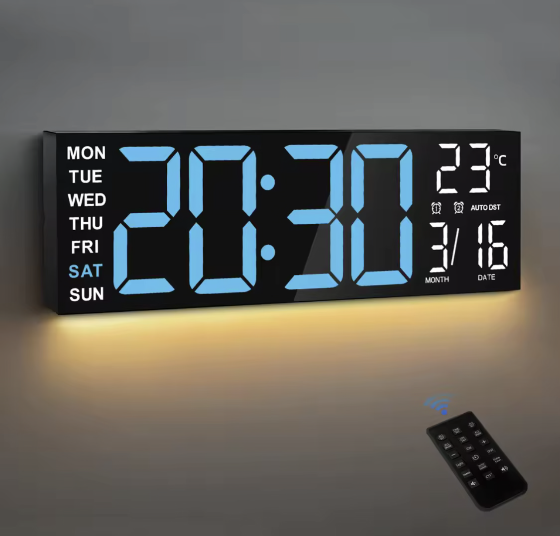 Large Size LED Wall Clock – 8 RGB Color Modes, Night Light, Dual Alarms & Countdown Timer