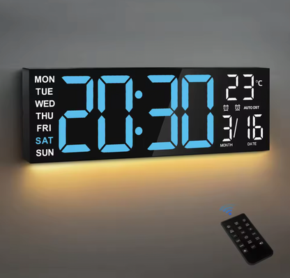 Large Size LED Wall Clock – 8 RGB Color Modes, Night Light, Dual Alarms & Countdown Timer