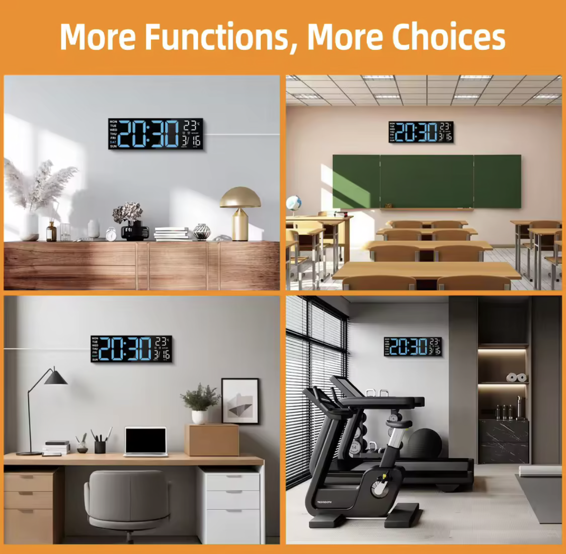 Large Size LED Wall Clock – 8 RGB Color Modes, Night Light, Dual Alarms & Countdown Timer