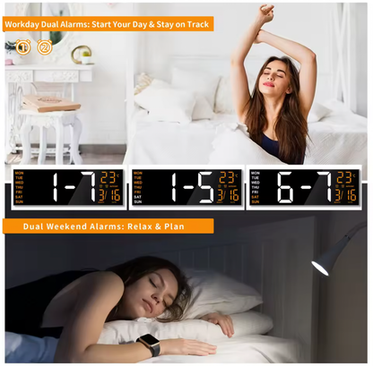 Large Size LED Wall Clock – 8 RGB Color Modes, Night Light, Dual Alarms & Countdown Timer